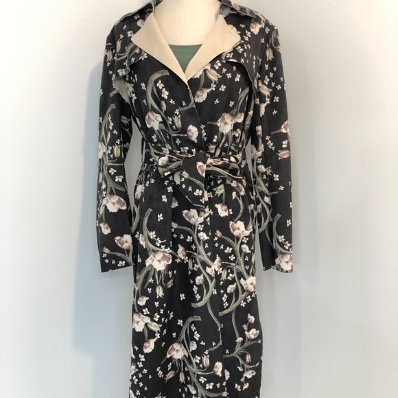ANTHRO Solitaire Floral Vegan Suede Trench Coat - Picture 6 of 12
